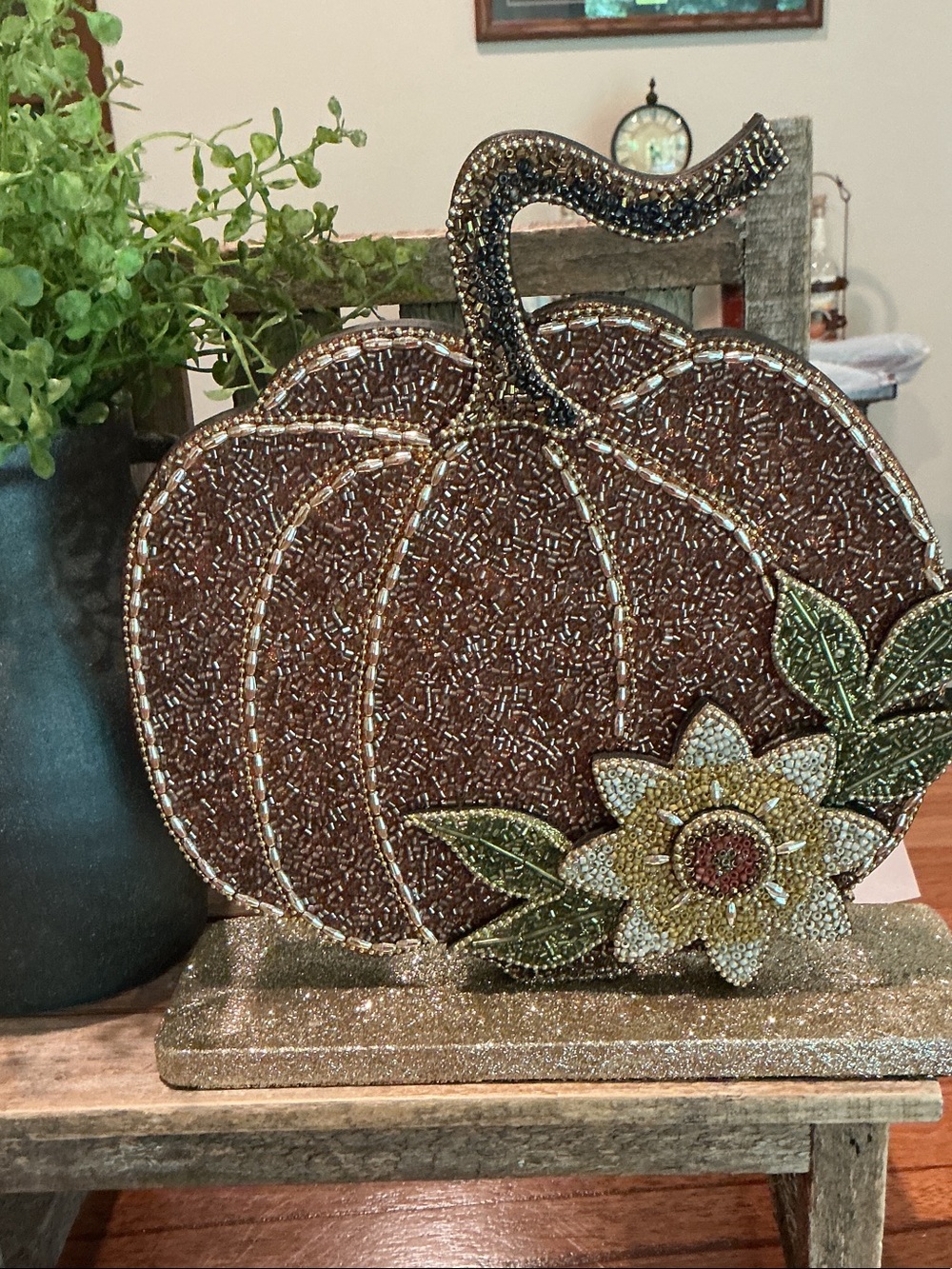 Beaded and Glitter Fall Pumpkin Tabletop Decor
